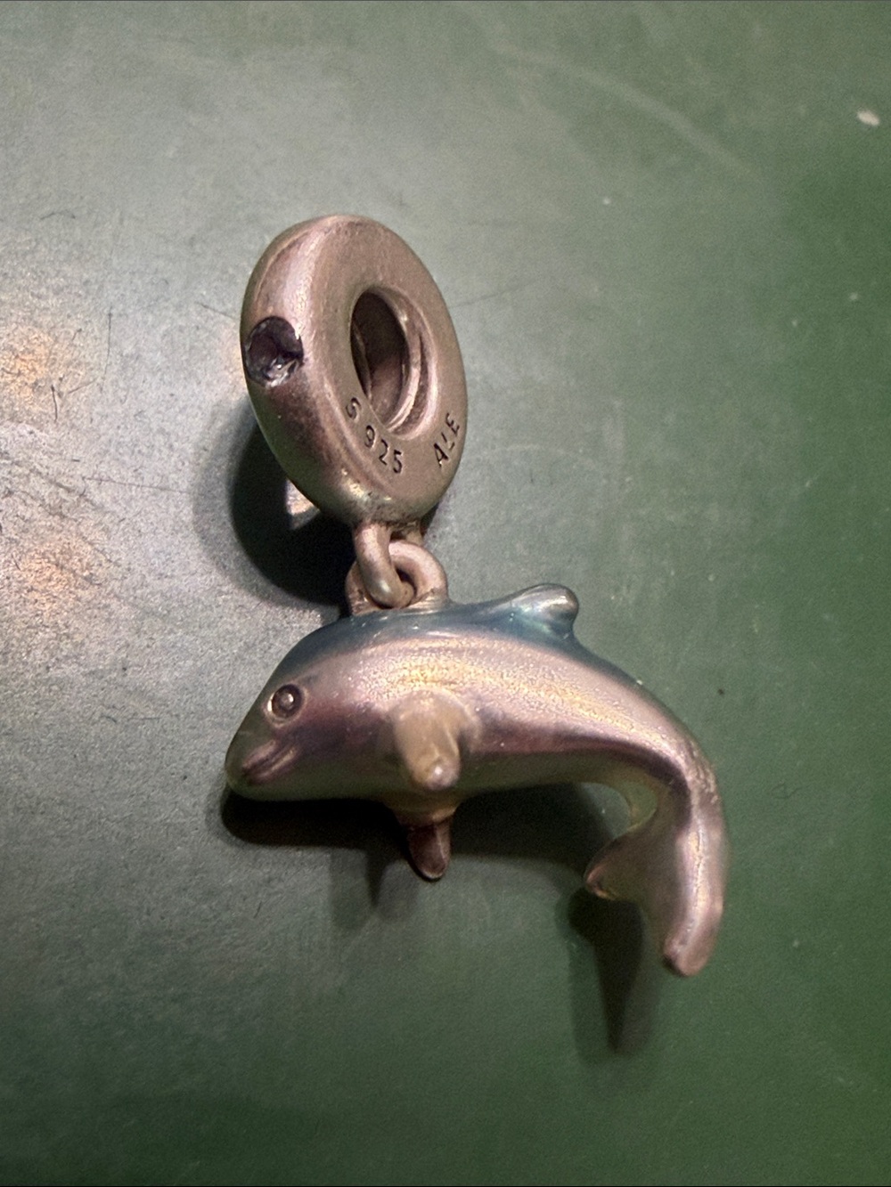 Sterling Silver 925 Dolphin Charm Pendant - Blue-Gray Finish